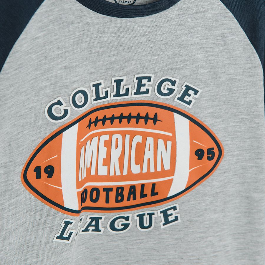 Μπλούζα μακρυμάνικη μπλε γκρι με στάμπα "College American Football Leage"