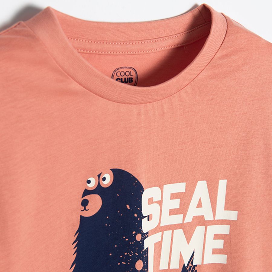 Μπλούζα μακρυμάνικη πορτοκαλί με στάμπα φώκια "Seal time"