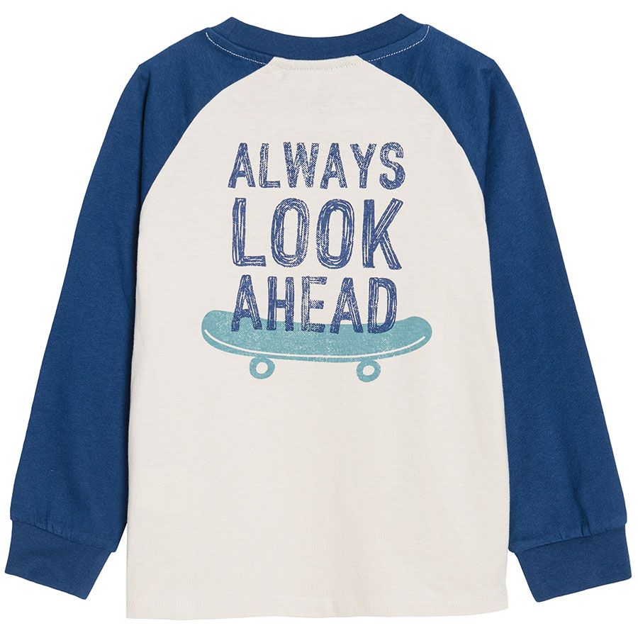Μπλούζα μακρυμάνικη μπλε λευκό με στάμπα always look ahead