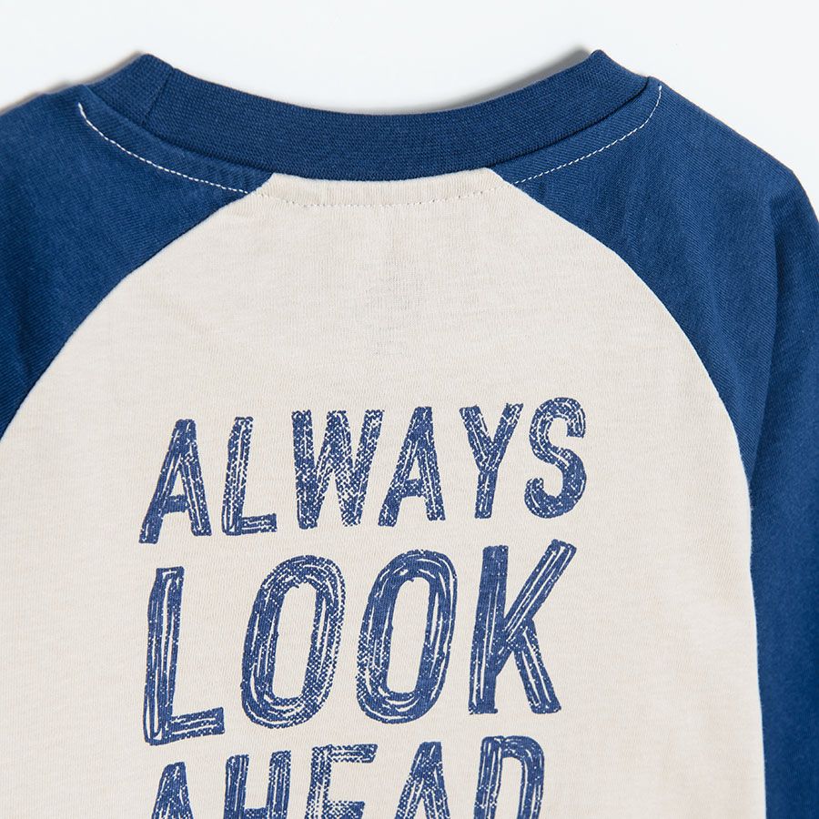 Μπλούζα μακρυμάνικη μπλε λευκό με στάμπα always look ahead