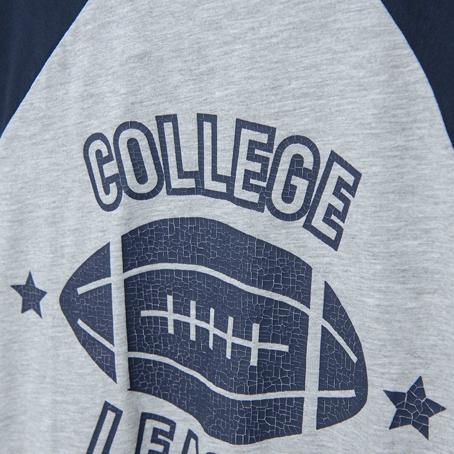 Grey blue long sleeve blouse with COLLEGE LEAGUE print