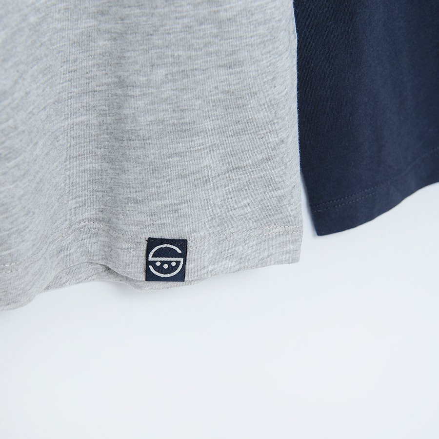 Grey blue long sleeve blouse with COLLEGE LEAGUE print