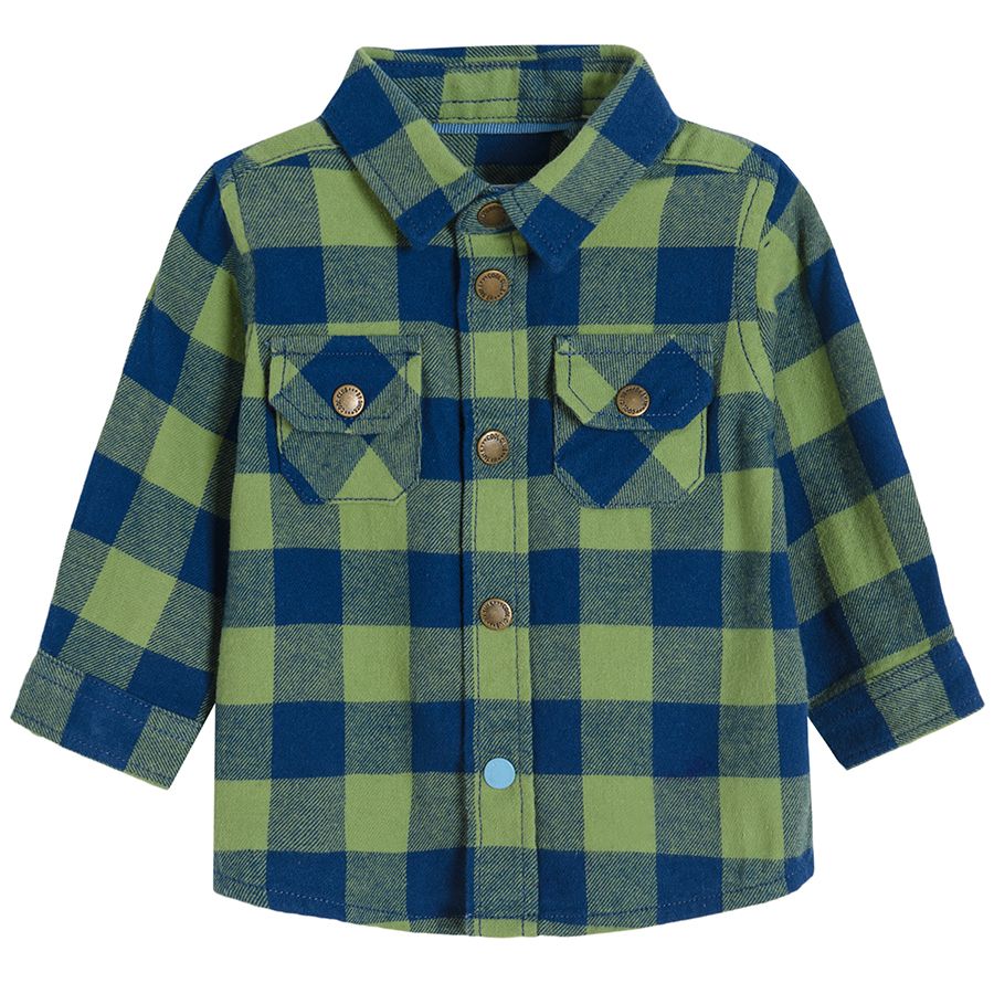 Navy blue checked long sleeve shirt