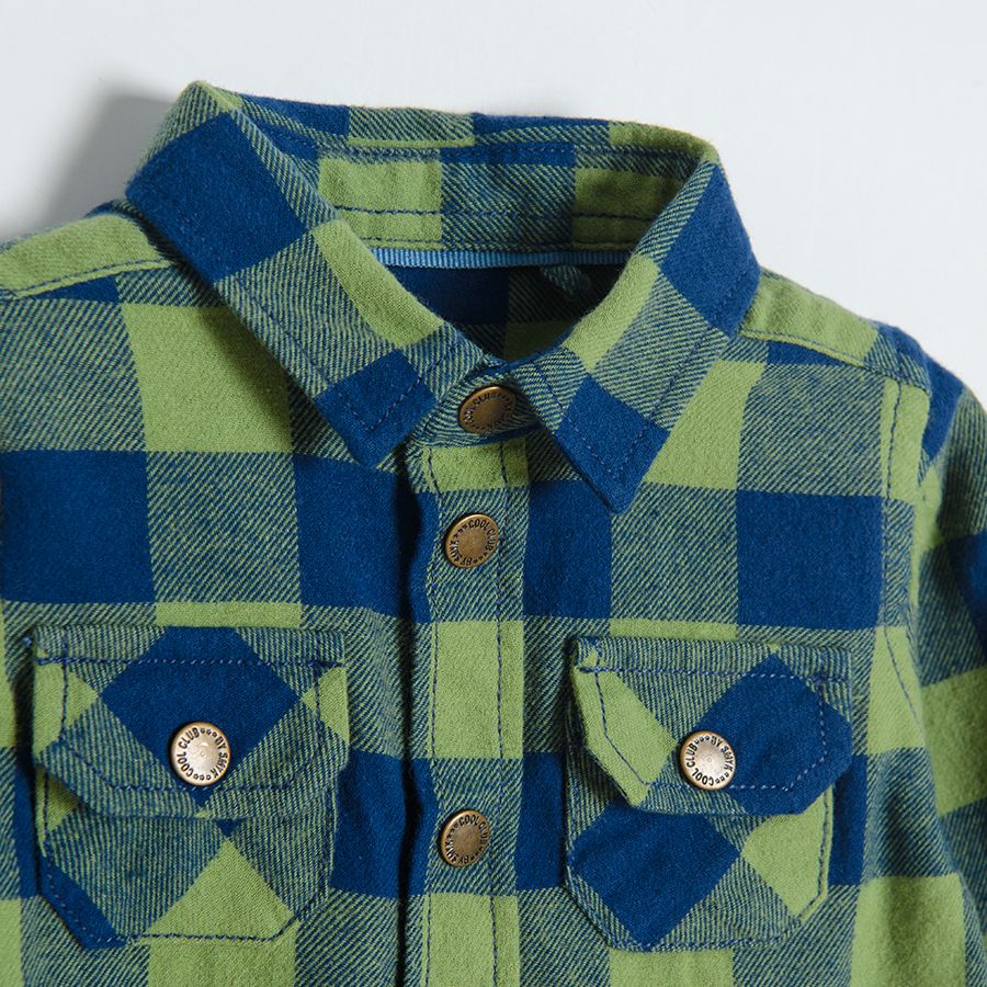 Navy blue checked long sleeve shirt