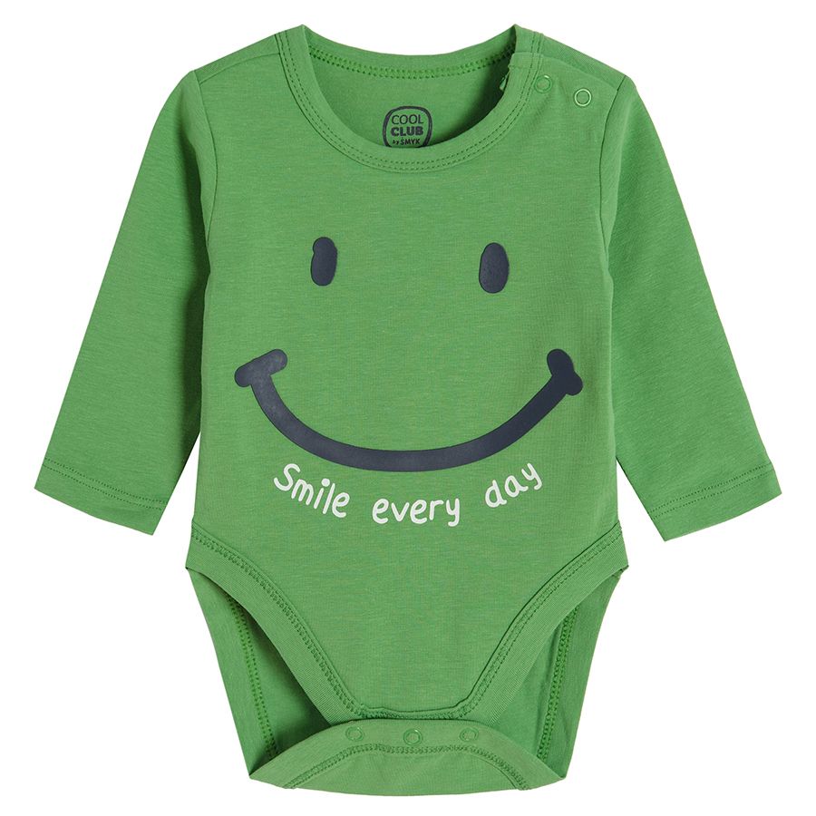 Φορμάκι μακρυμάνικο πράσινο με στάμπα Smile every day
