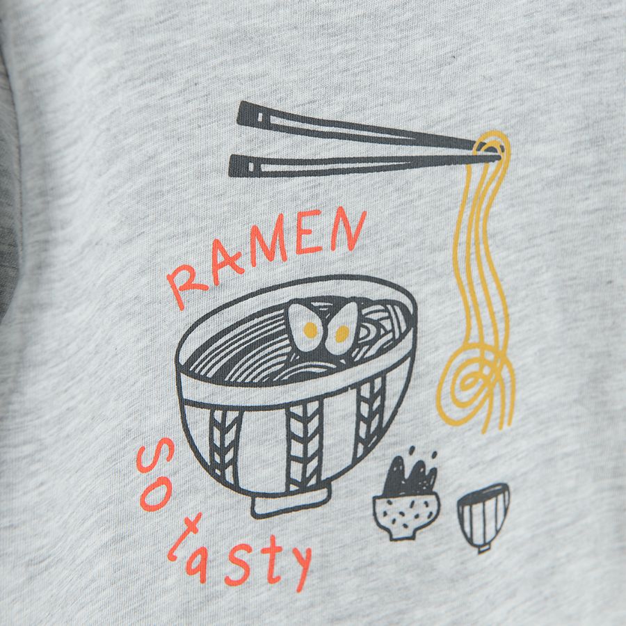 Grey melange long sleeve T-shirt with warm soup print