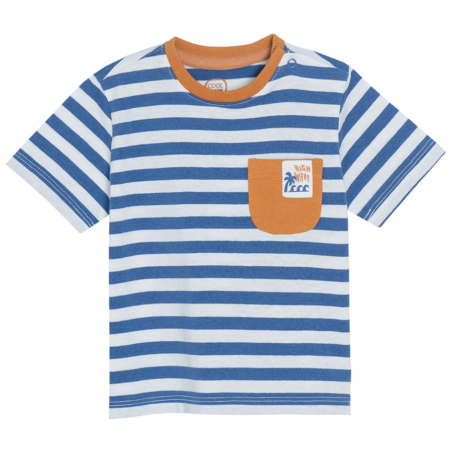 Navy blue stripe short sleeve T-shirt with chest pocket
