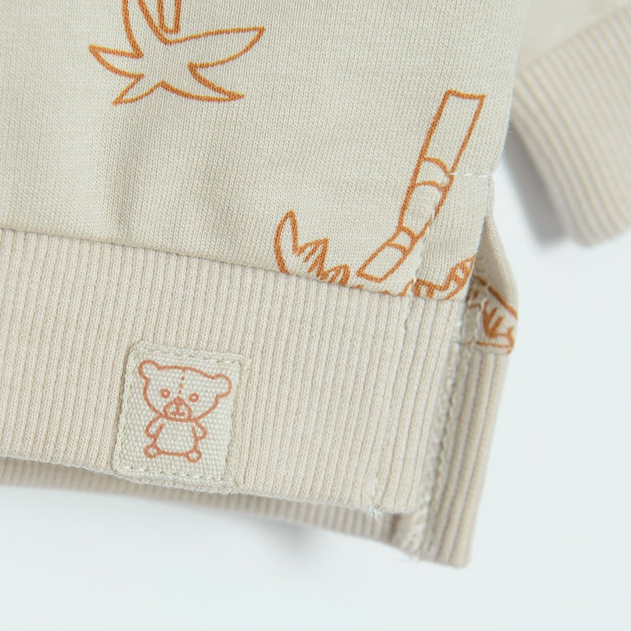 Light beige sweatshirt with palm trees and SAY HELLO print