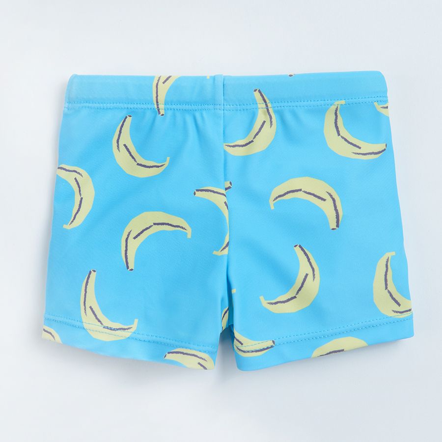 Blue swimming trunks with banana prints