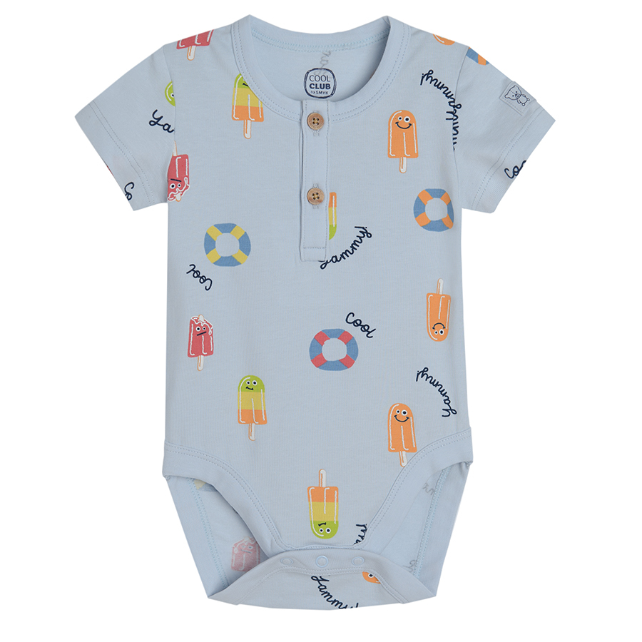 Light blue short sleeve bodysuit with ice-creams print