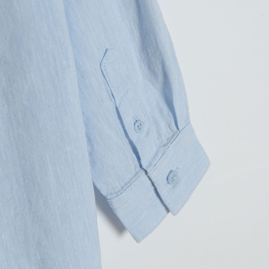 Blue short sleeve shirt with mao collar
