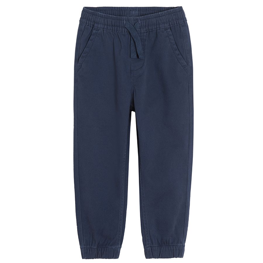 Navy blue trousers with adjustable waist