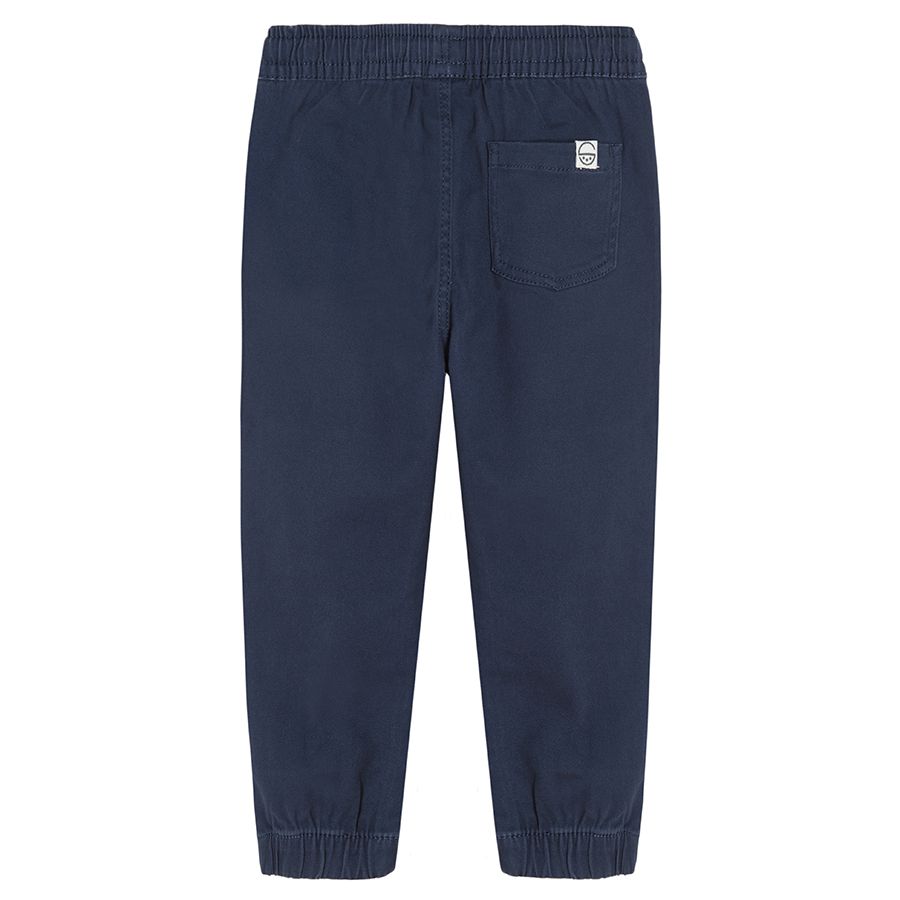 Navy blue trousers with adjustable waist