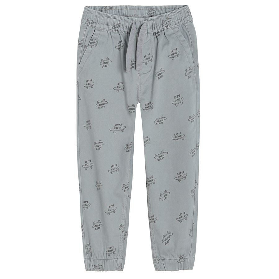 Grey trousers with adjustable waist