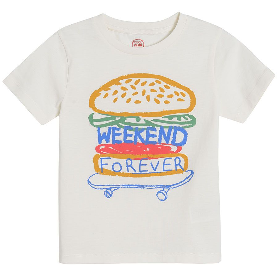 Cream short sleeve T-shirt with burger print