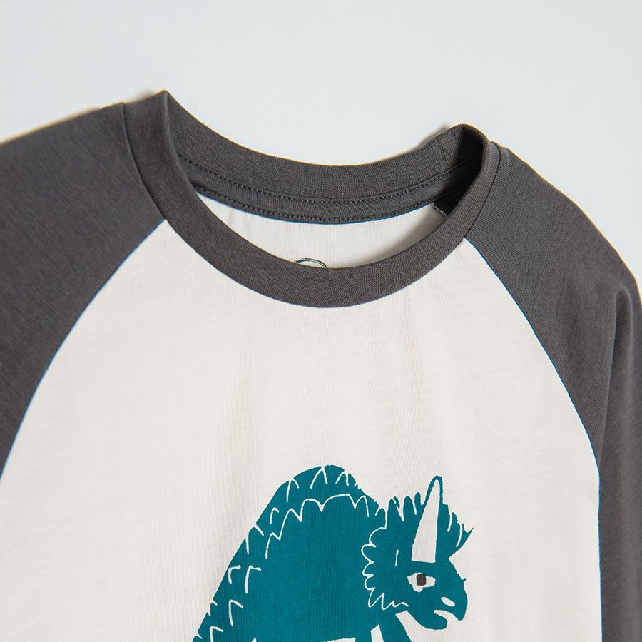 White long sleeve T-shirt with dinosaur print