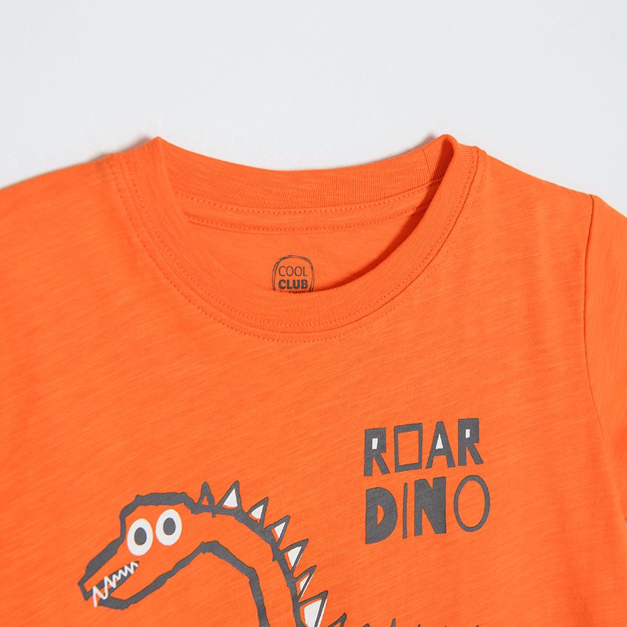 Orange and black short sleeve T-shirt with dinosaurs print- 2 pack