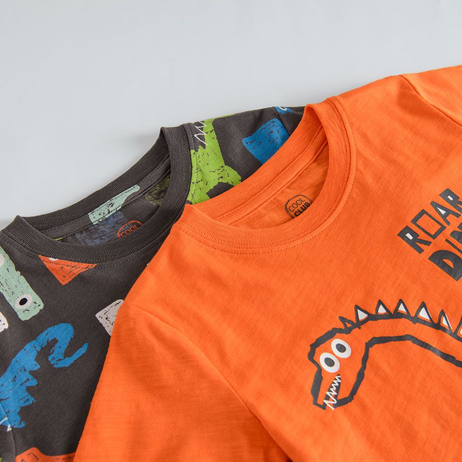 Orange and black short sleeve T-shirt with dinosaurs print- 2 pack