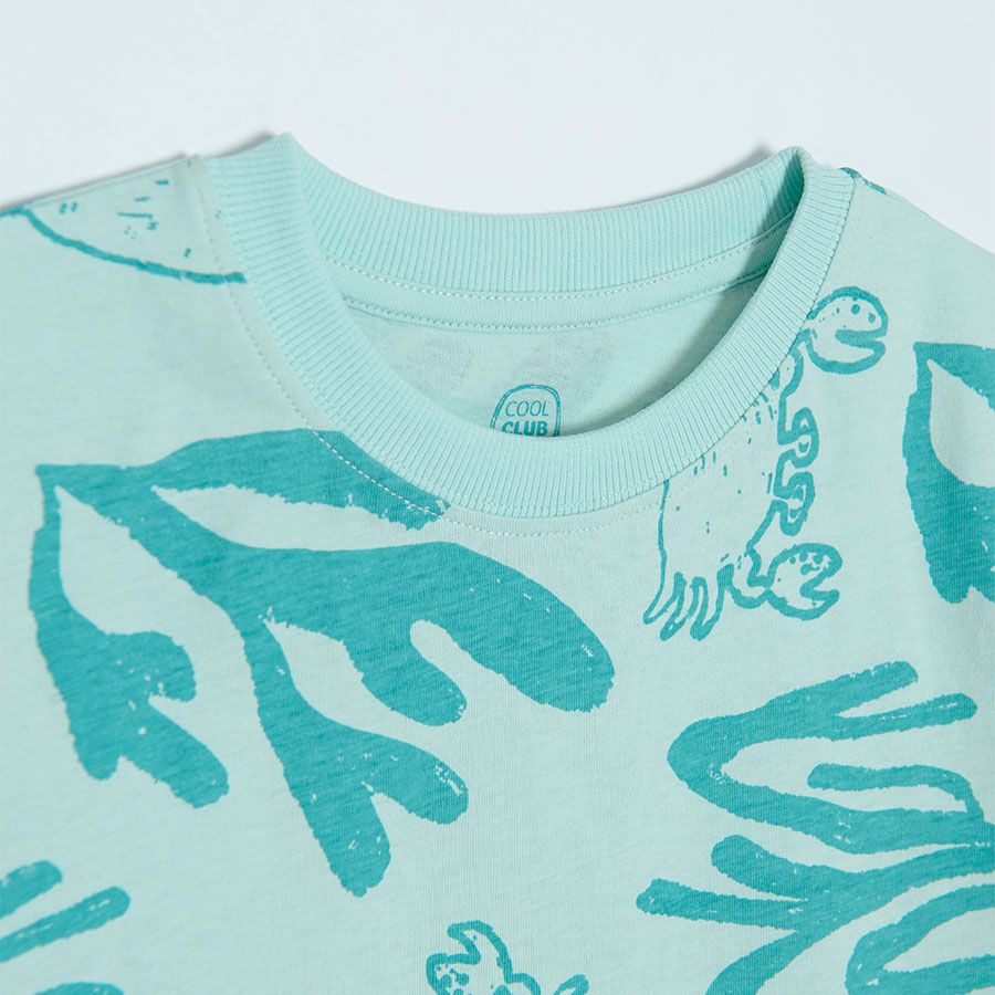 Green short sleeve T-shirt with sea world print