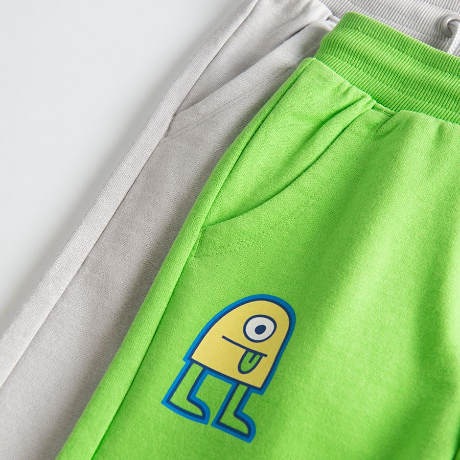 Green and grey jogging pants with adjustable waist- 2 pack