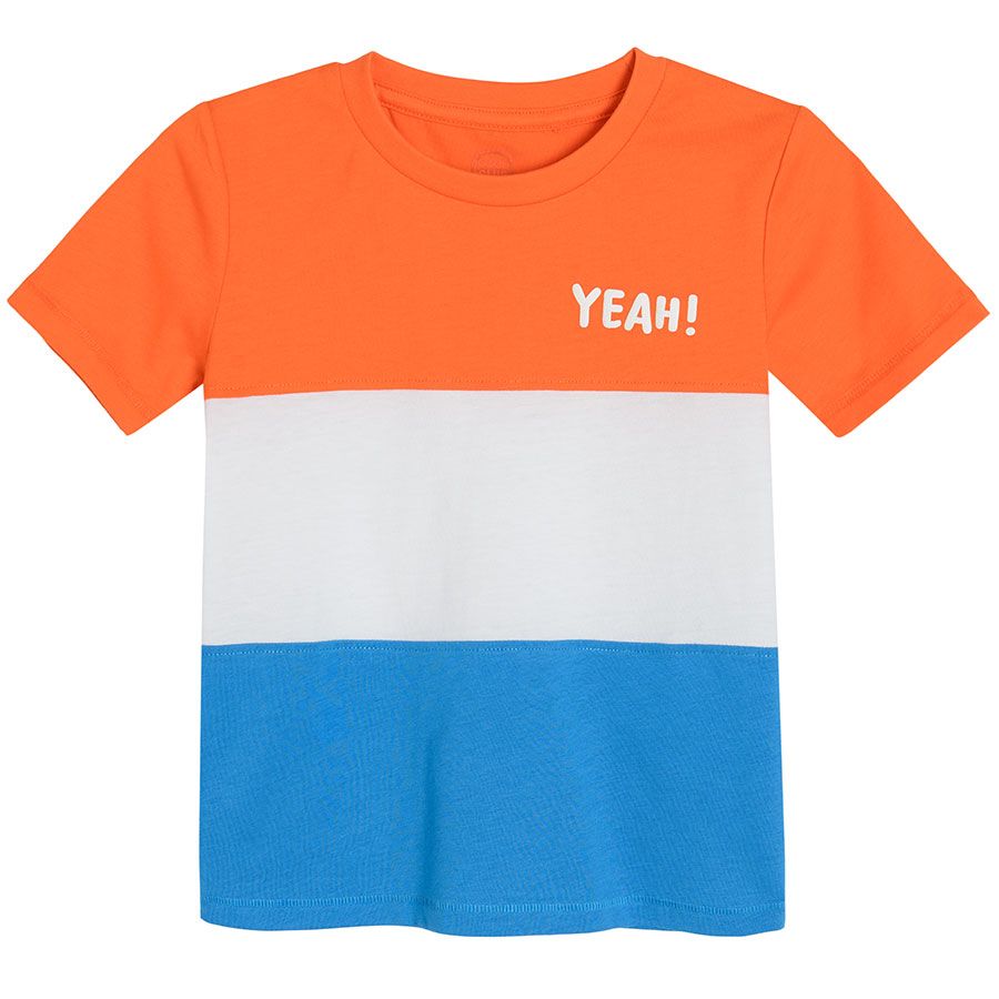 Blue white and orange stripes short sleeve T-shirt