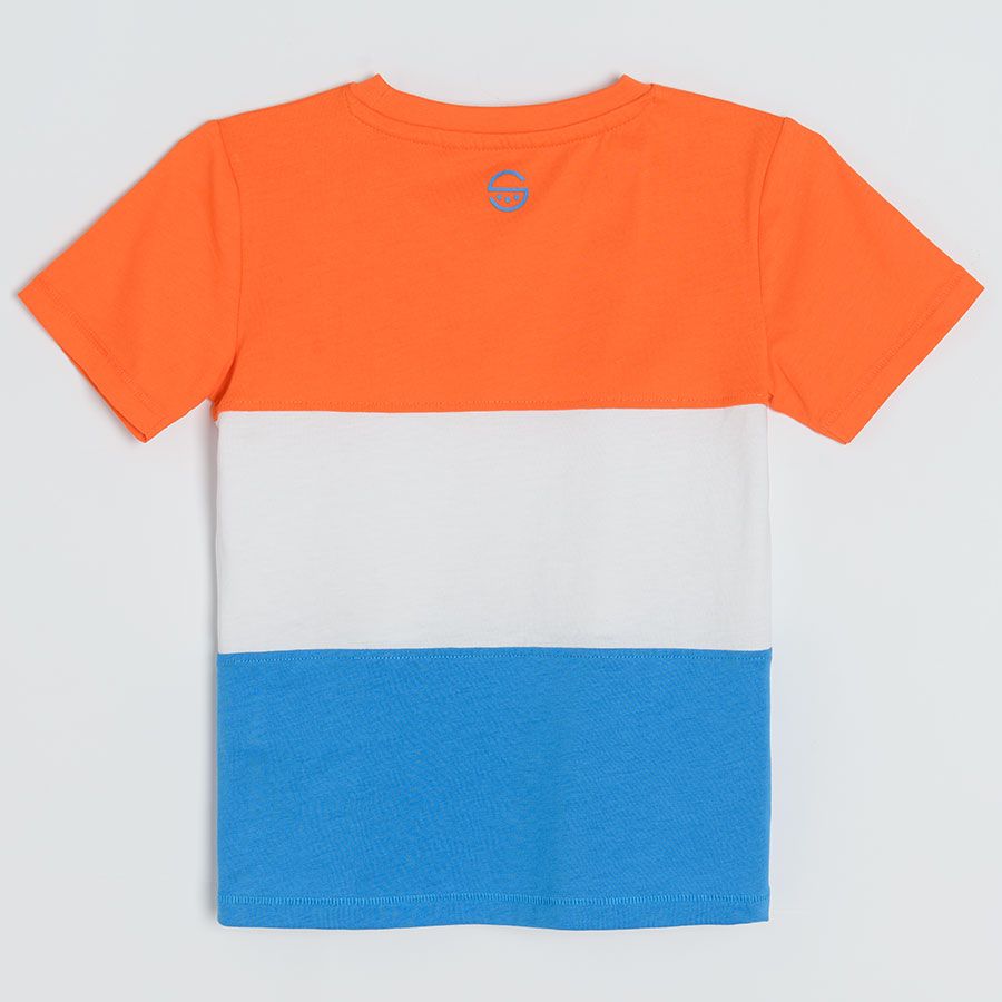 Blue white and orange stripes short sleeve T-shirt