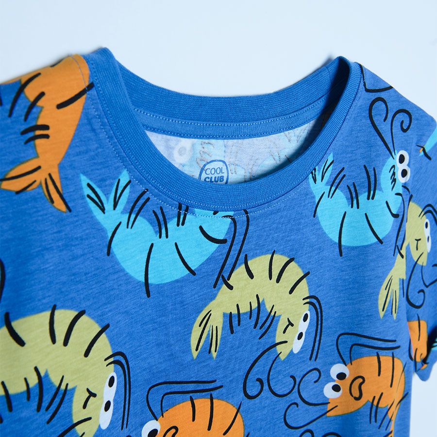 Navy blue short sleeve T-shirt with sea theme print