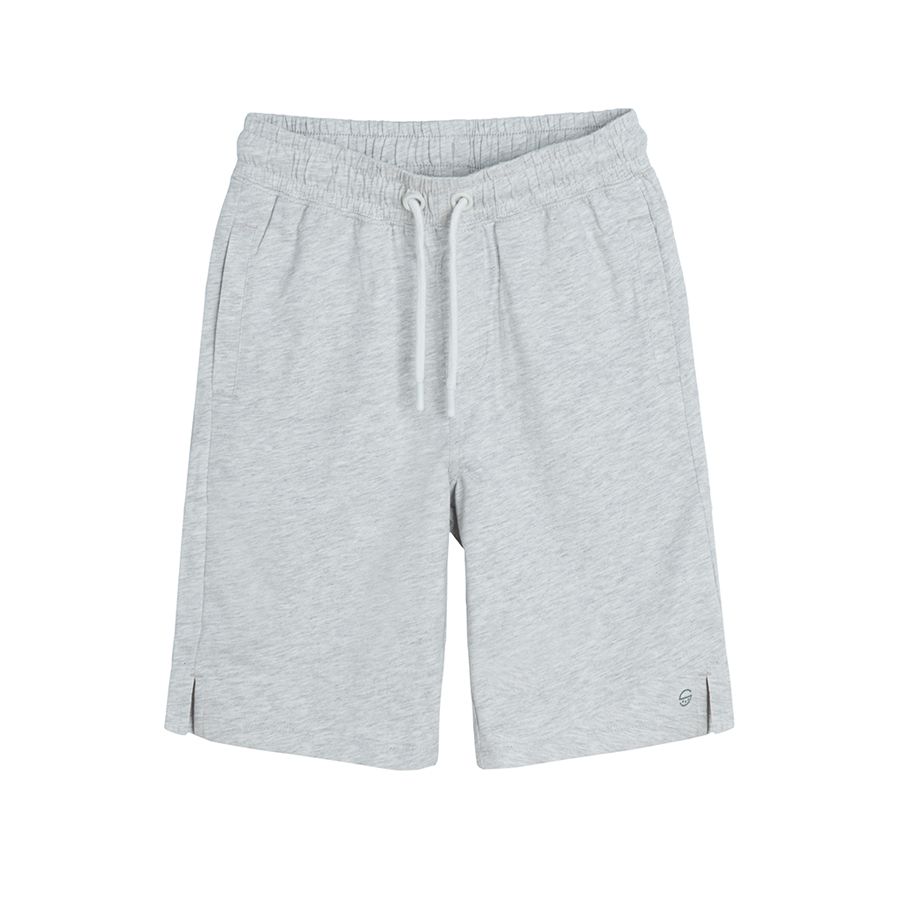 Grey melange shorts with adjustable waist and pockets