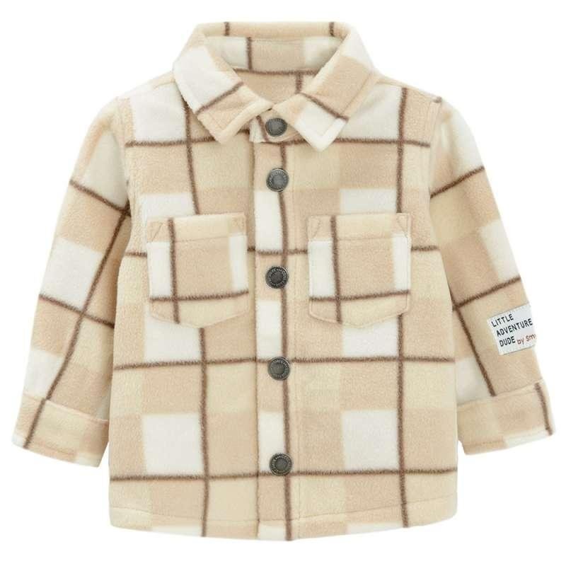 Ecru brown checked button down shirt