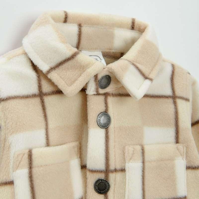 Ecru brown checked button down shirt