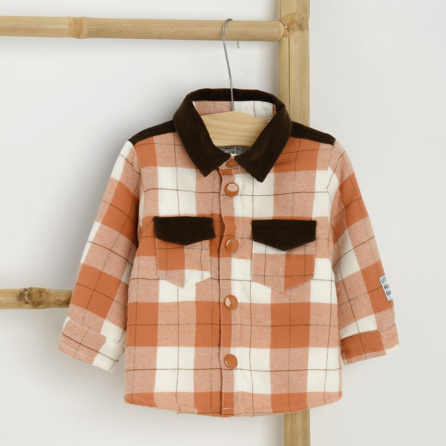 Πουκάμισο jacket καρό πορτοκαλί με επένδυση fleece