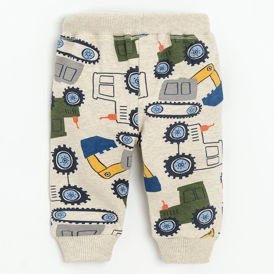 Ecru jogging pants with trucks print
