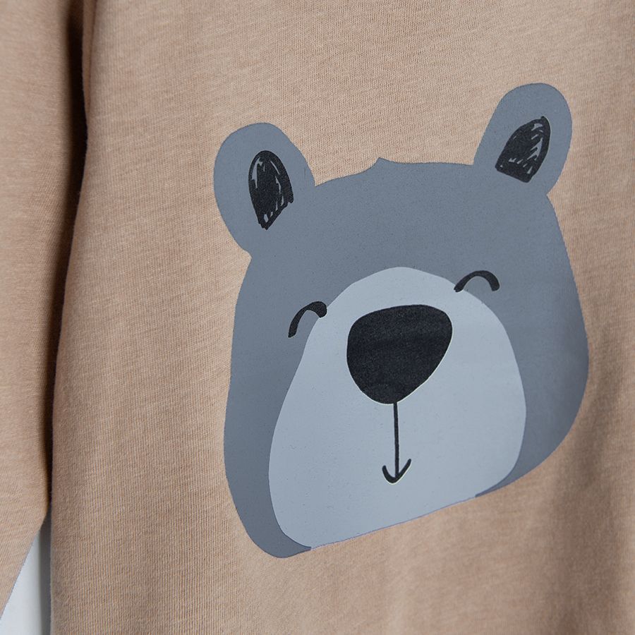 Light brown long sleeve blouse with bear print