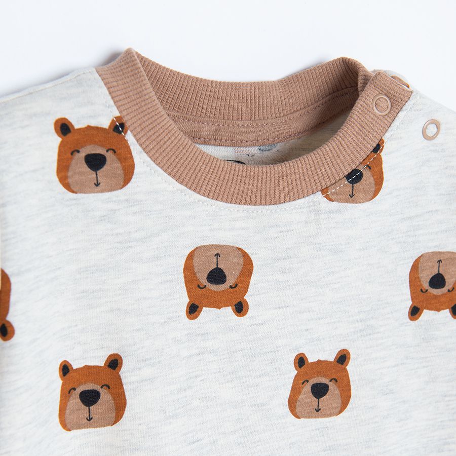 Ecru long sleeve blouse with bears print