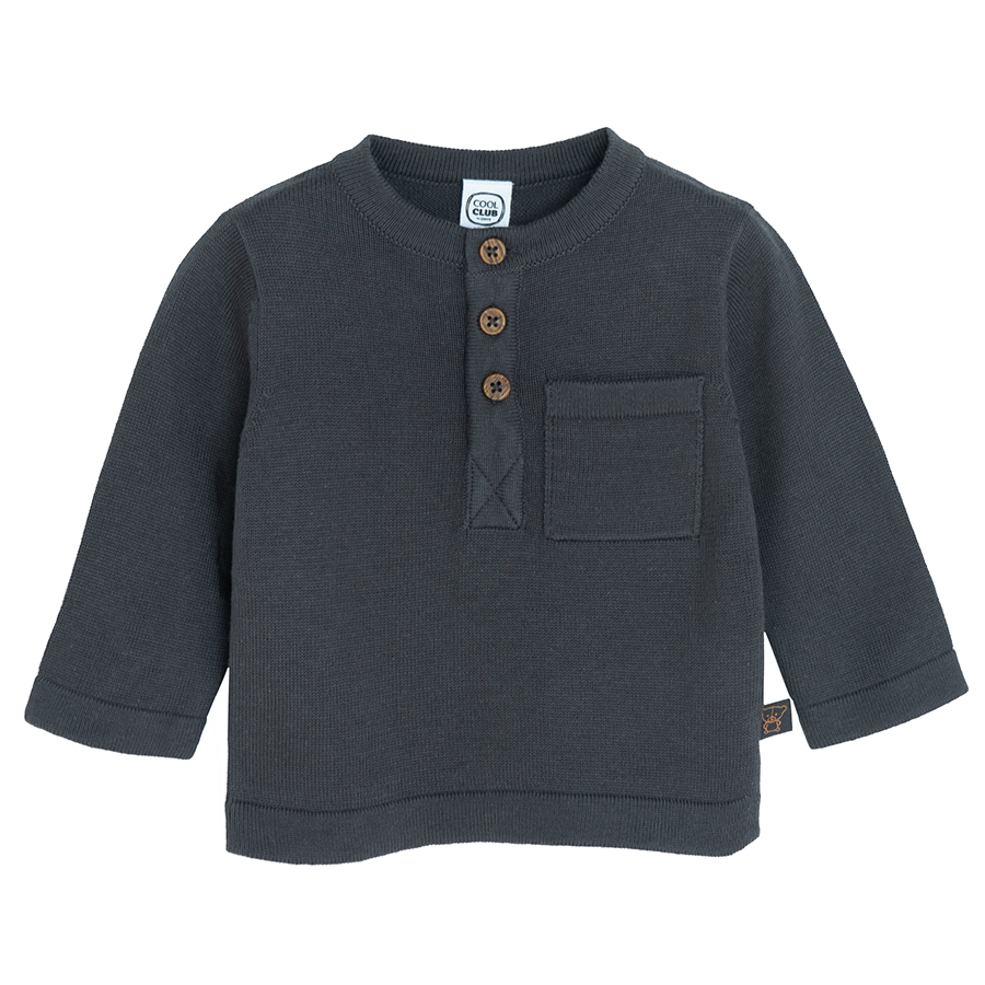 Grey long sleeve blouse with buttons