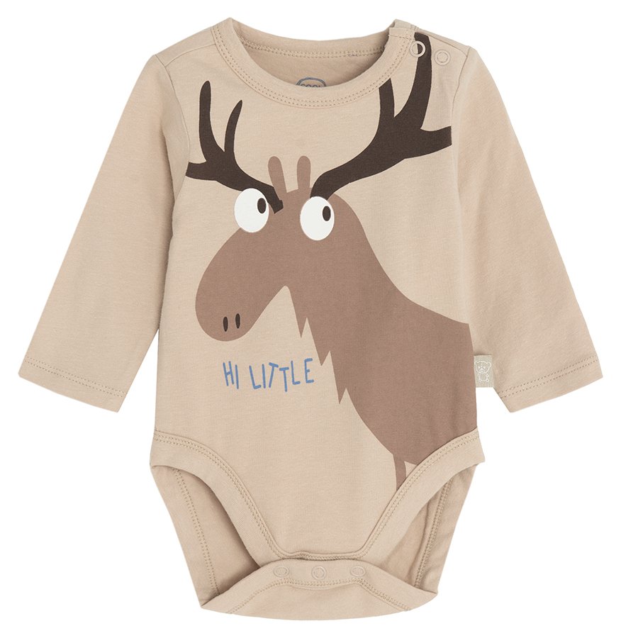 Brown long sleeve bodysuit with raindeer print