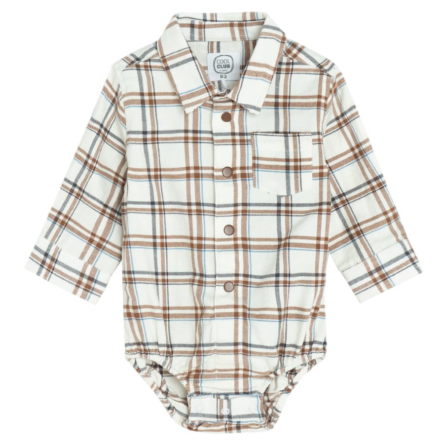 Brown checked button down long sleeve bodysuit