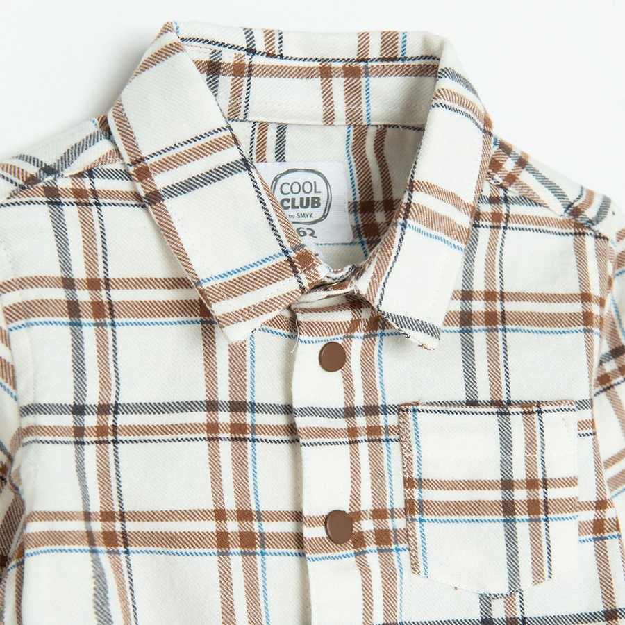 Brown checked button down long sleeve bodysuit