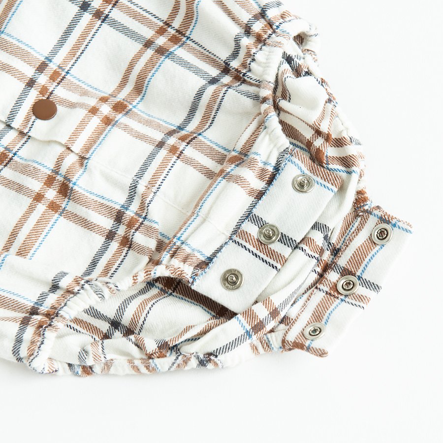 Brown checked button down long sleeve bodysuit