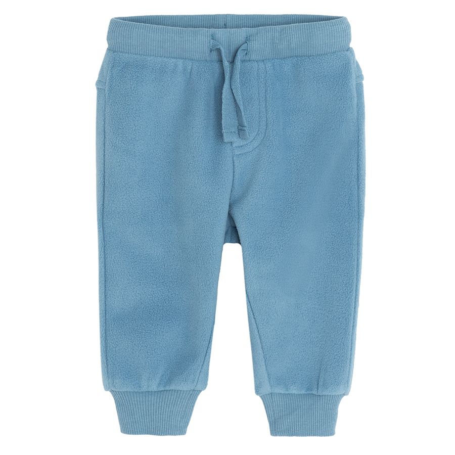 Fleece zip through jacket with deers print and blue jogging pants