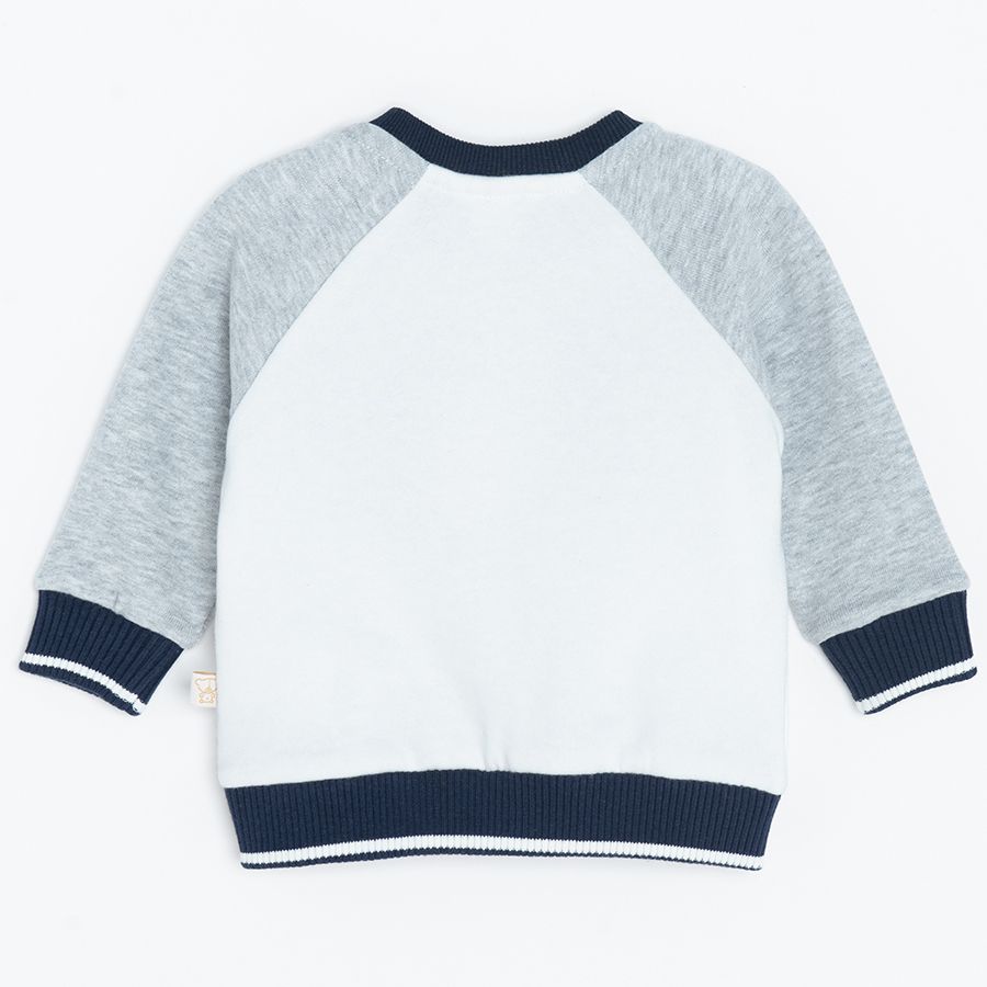 White zip through sweatshirt with grey details and 78 print