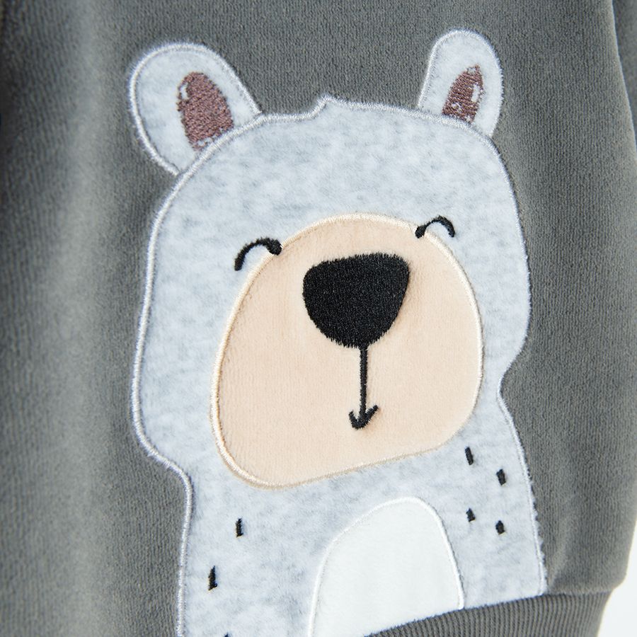 Grey velvet sweatshirt with bear print