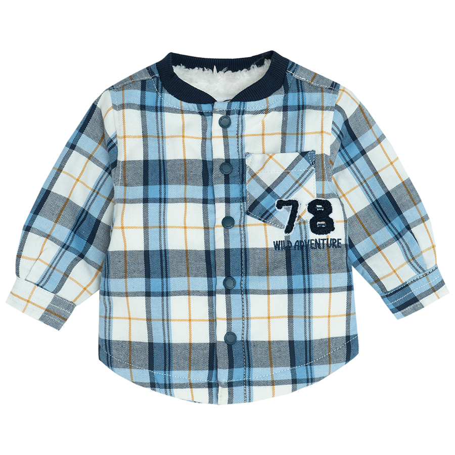 Checked long sleeve shirt with mao collar