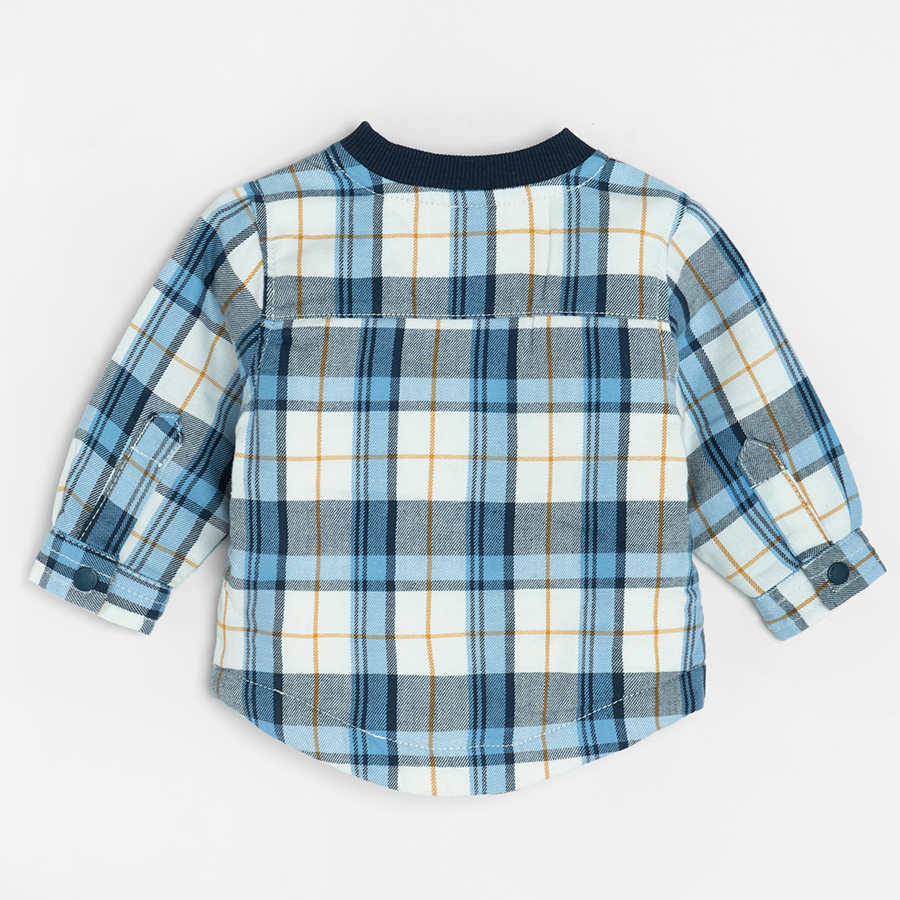 Checked long sleeve shirt with mao collar