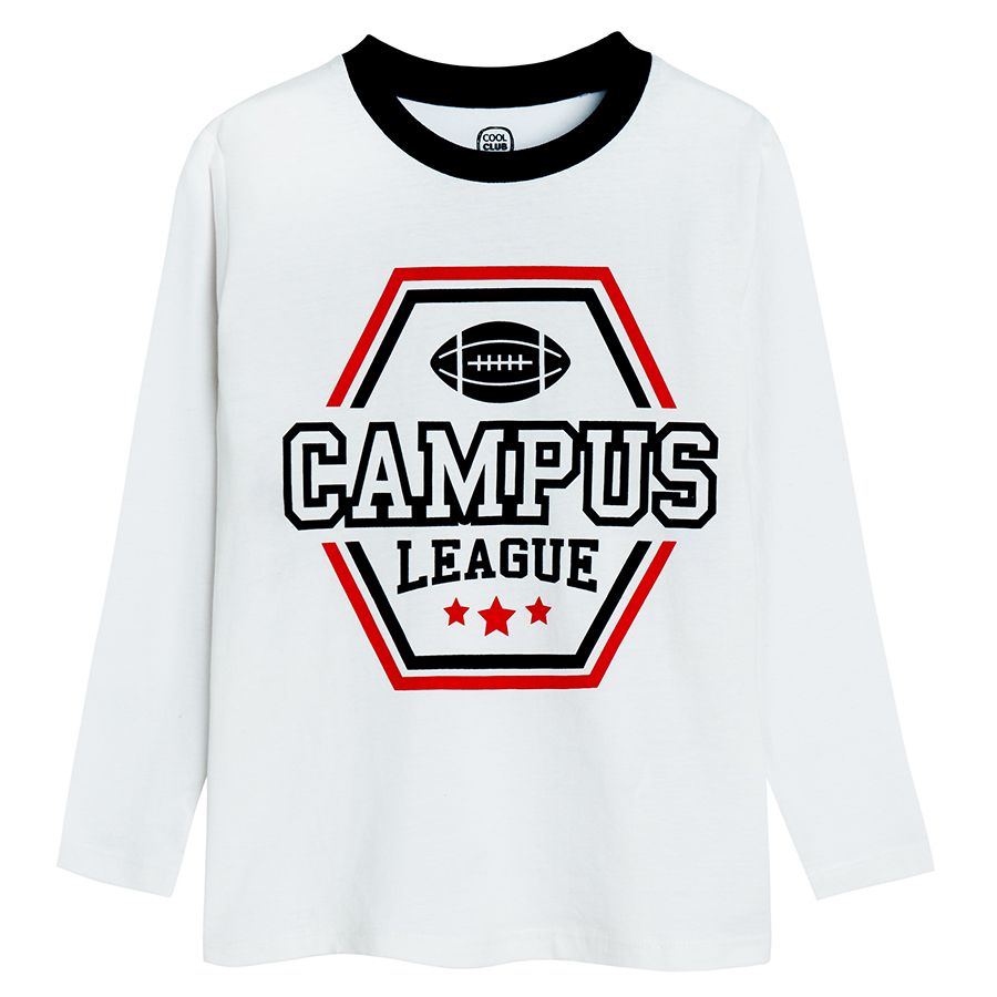 Whte and red long sleeve blouses- 'Campus League' print- 2 pack