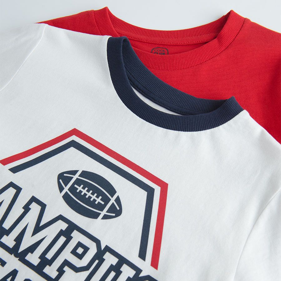 Whte and red long sleeve blouses- 'Campus League' print- 2 pack