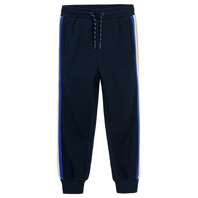 Black jogging pants with light blue, red and white stripe on the side