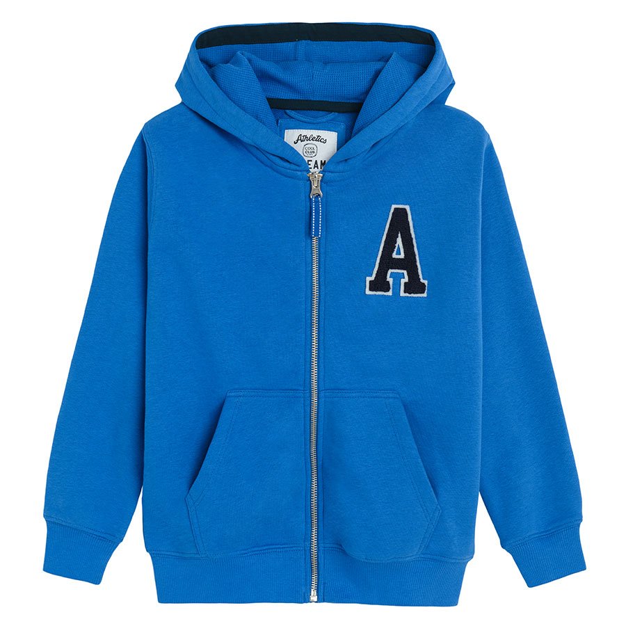 Blue hooded zip through sweatshirt