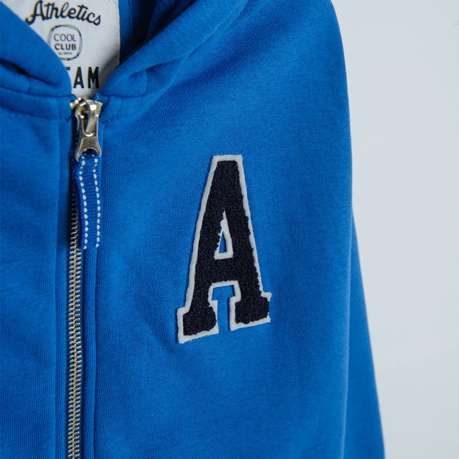 Blue hooded zip through sweatshirt
