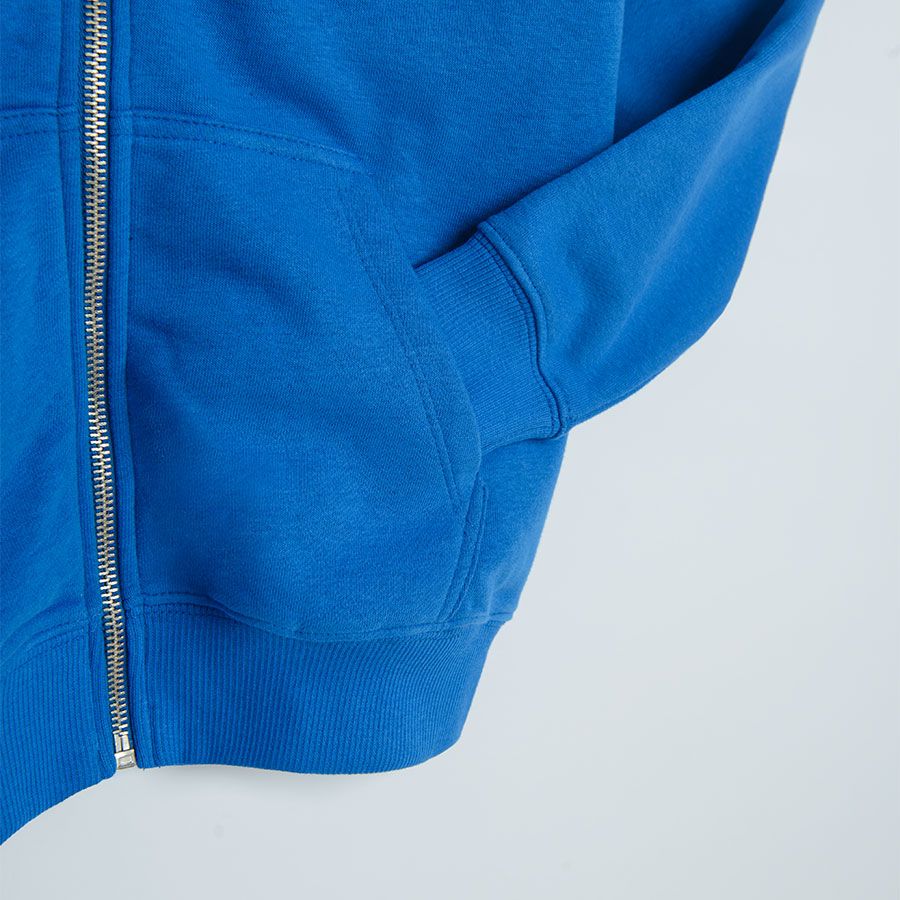 Blue hooded zip through sweatshirt